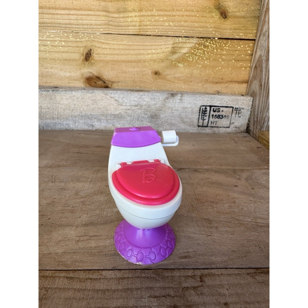 2010 Mattel Barbie Toilet With Paper Roll Plastic Pink Purple Doll House Toy